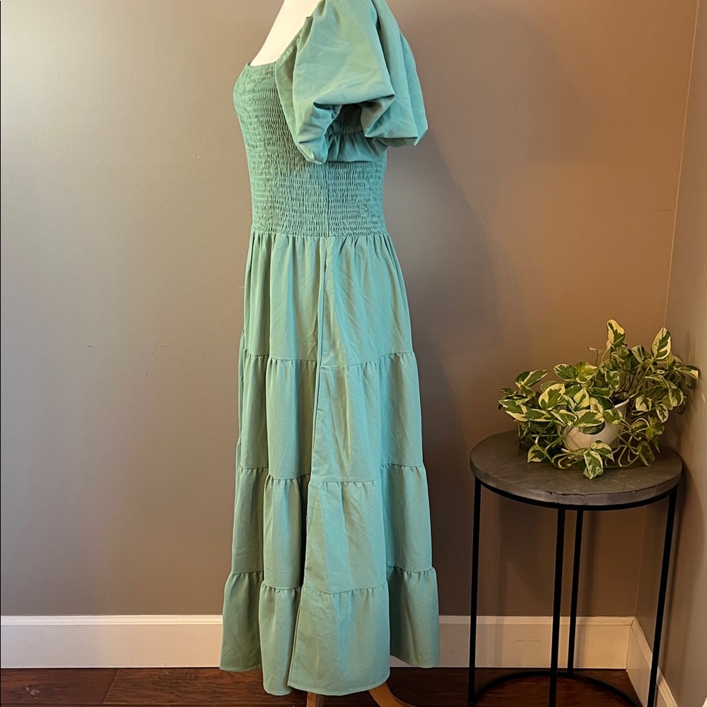 Pretty Garden Chic Puff Sleeve Maxi Dress in Green Large - Picture 6 of 11